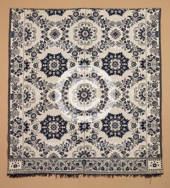 Bed Cover (Jacquard Coverlet), 1855. Creator: Samuel Stinger.