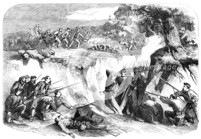 The Battle on the Volturno - the Neapolitan troops passing along a ravine..., 1860. Creator: Unknown.