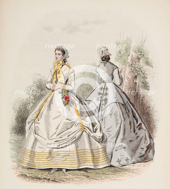 Fashion Plate - Petit Courrier des Dames 'Modes de Paris', 1866. Creator: Gilquin fils.