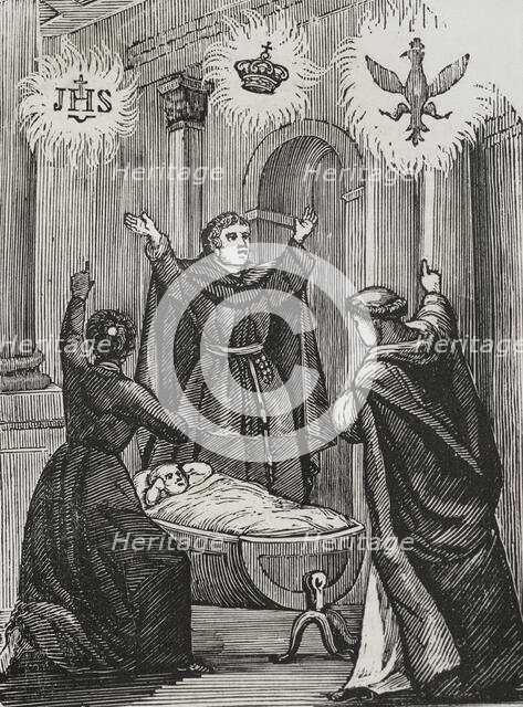 Auguries and predictions on the birth of Ferdinand, Prince of Asturias, 1784, (1851).  Creator: Unknown.