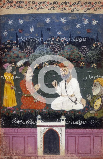 Guru Nanak and Mardana with King Shivanabh, after c1500. Creator: Unknown.