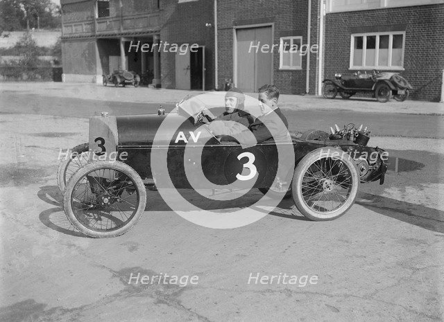 Reginald Empson in his AV at the JCC 200 Mile Race, Brooklands, Surrey, 1921. Artist: Bill Brunell.