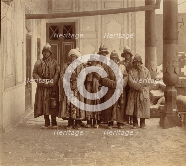 Monks (Duvans) in Kalandar-Khane, Samarkand, between 1905 and 1915. Creator: Sergey Mikhaylovich Prokudin-Gorsky.