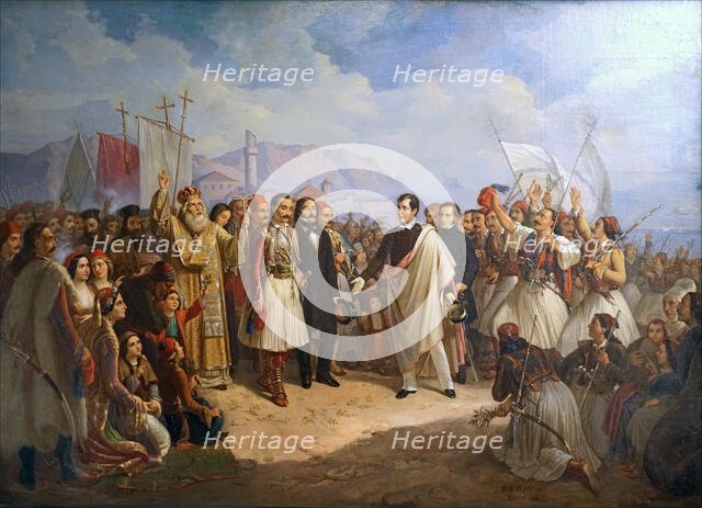 The Reception of Lord Byron at Missolonghi, 1861. Creator: Vryzakis, Theodoros (1814-1878).
