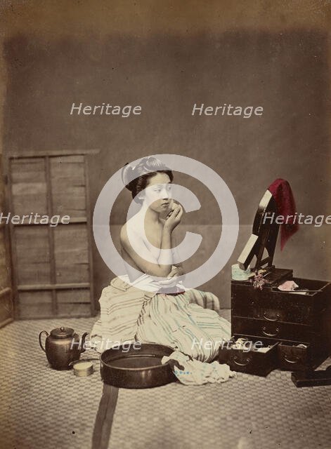 Japanese Toilet, c. 1890. Creator: Kimbei, Kusakabe (1841-1932).