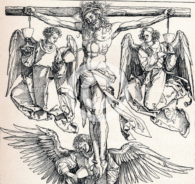 'Christ on the Cross with Three Angels', 1523-1525 (1906). Artist: Albrecht Durer.