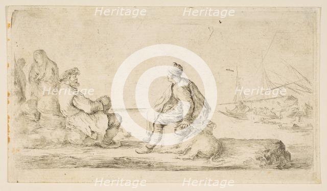 A young sailor and an old man sitting by the sea, 17th century. Creator: Stefano della Bella.