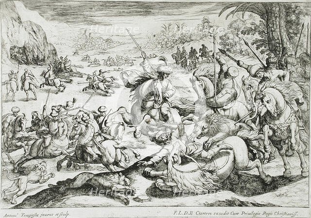 A Lion Hunt, 16th century. Creator: Antonio Tempesta.