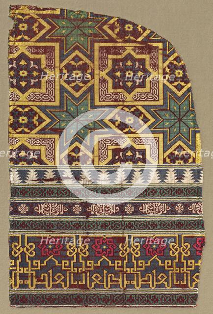 Alhambra hanging fragment with decorated bands, 1300s. Creator: Unknown.