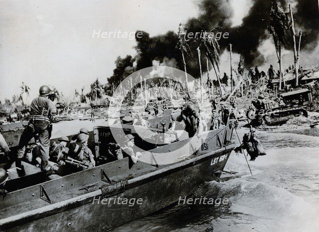 Australian troops landing on Balikpapan, 1945. Artist: Unknown
