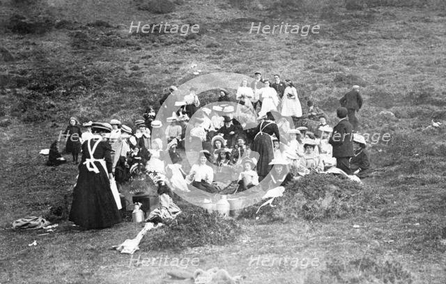 A sewing class from Peniel Chapel, Aberaeron on the top of Trichrug in 1907.  Creator: Unknown.