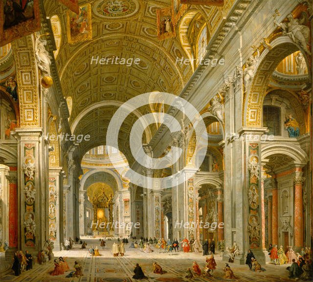 Interior of St. Peter's, Rome, 1750. Creator: Giovanni Paolo Panini.