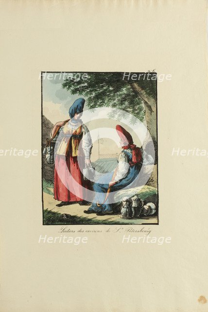 Dairywomen of Petersburg, 1817. Artist: Haubigant, Armand Gustave (1789-1862)
