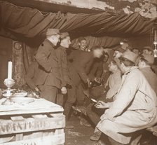 Soldiers in a shelter, Genicourt, northern France, c1914-c1918. Artist: Unknown.