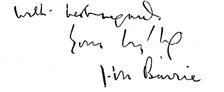 Signature of JM Barrie (1860-1937), Scottish playwright and novelist. Artist: JM Barrie