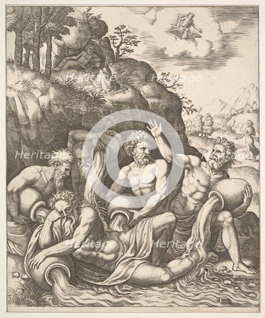 River gods consoling Peneus for the Loss of his Daughter, Daphne from 'The Story of Apo..., 1530-60. Creator: Master of the Die.
