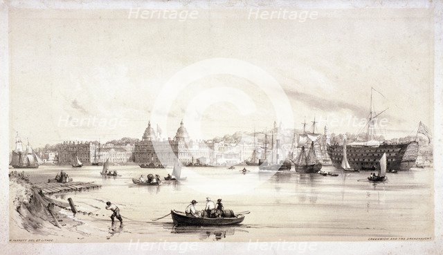 View of Greenwich across the River Thames, London, c1841.  Artist: William Parrott