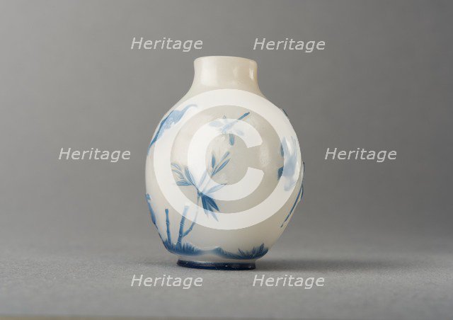 White glass snuff bottle with blue overlay, China, Qing dynasty, 1644-1911. Creator: Unknown.