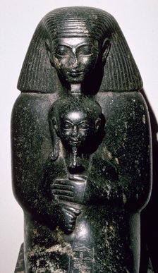 Egyptian statuette of Sehenmut and his ward the Princess Neferure, c.14th century BC. Artist: Unknown