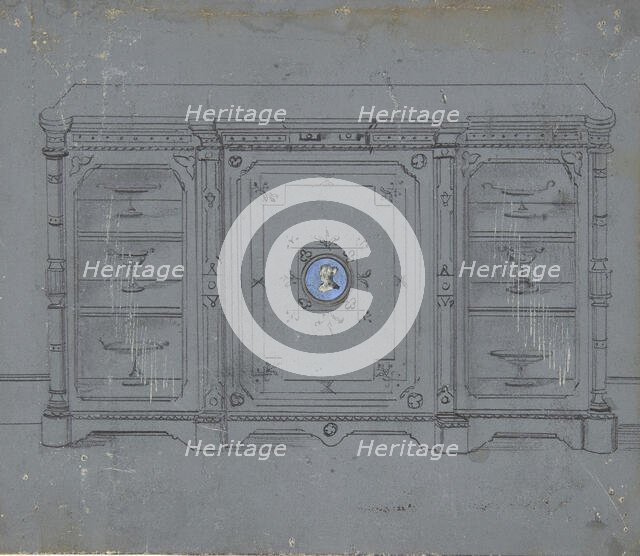 Design for a Cabinet witha Porcelain Plaque on the Center Panel, 19th century. Creator: Anon.