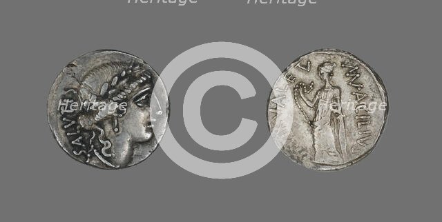 Denarius (Coin) Depicting the Goddess Salus, about 49 BCE. Creator: Unknown.