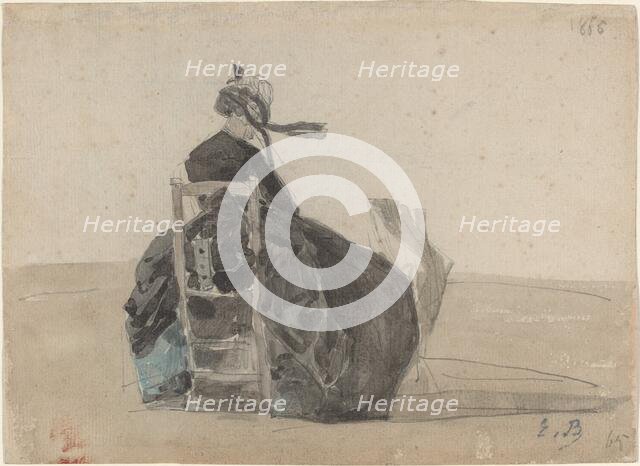 Seated Lady in Black, Trouville, 1865. Creator: Eugene Louis Boudin.