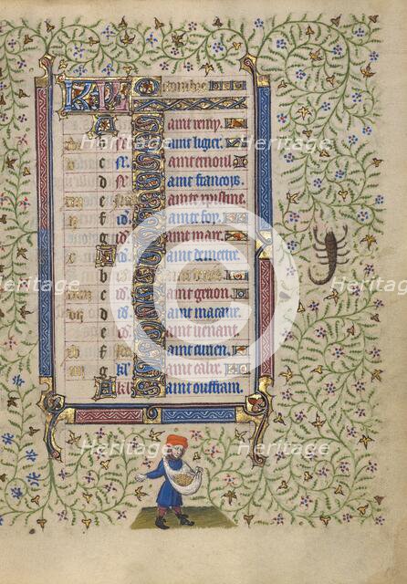 Calendar Page for October: Sowing: Scorpio; Book of Hours, about 1410. Creator: Unknown.