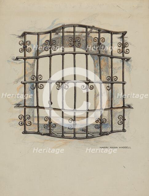 Iron Grille at Window: Restoration Drawing, c. 1936. Creator: Harry Mann Waddell.