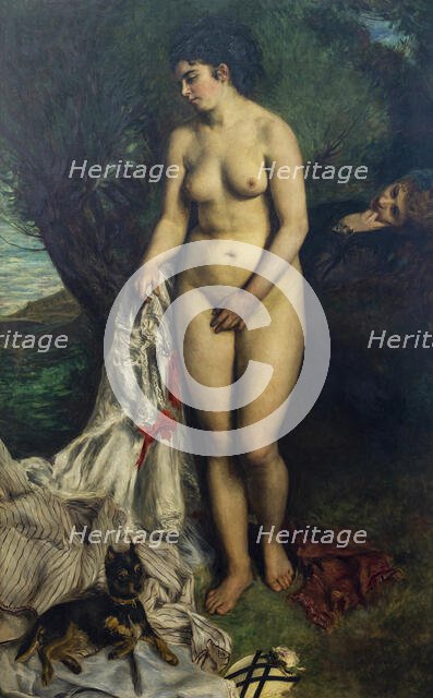 Bather with a Griffon Dog - Lise on the Bank of the Seine, 1870. Creator: Renoir, Pierre Auguste (1841-1919).