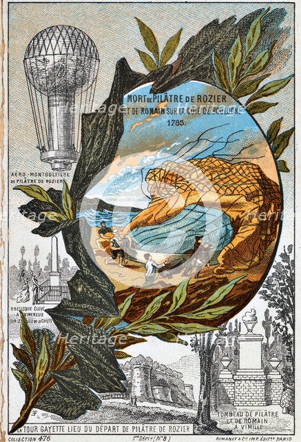 Death of Pilâtre de Rozier and Romain, 1785 (1890s).  Artist: Anon
