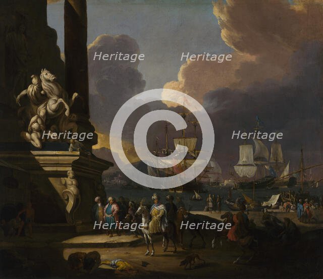 Mediterranean harbour scene, c1680s. Creator: Johann Georg Stuhr.