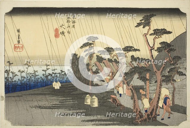 Oiso: Tora's Rain (Oiso, Tora ga ame), from the series "Fifty-three Stations of the..., c. 1833/34. Creator: Ando Hiroshige.