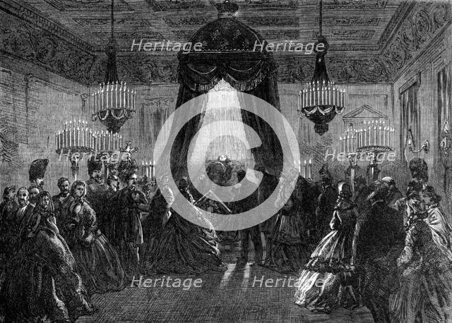 Funeral of the late King of the Belgians: the body lying in state...Royal Palace at Brussels, 1865. Creator: Unknown.