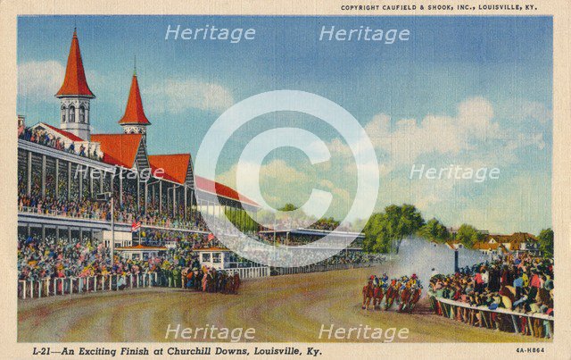 'An Exciting Finish at Churchill Downs, Louisville, Ky', c1940. Artist: Unknown.