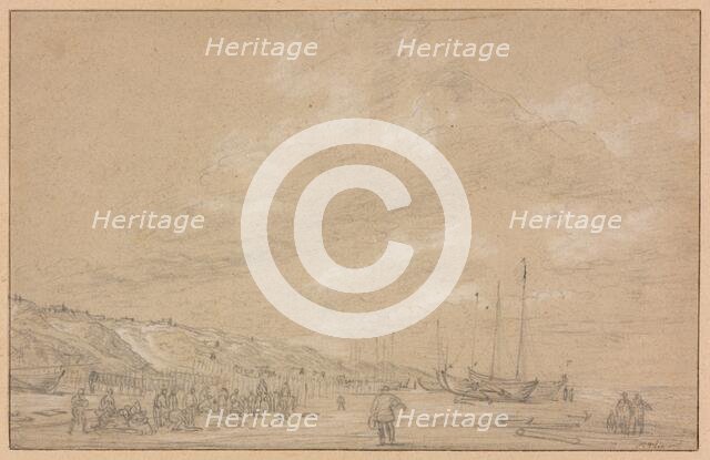 Fishermen Drying Nets on Scheveningen Beach, early 1630s. Creator: Simon de Vlieger.