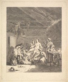 After the wedding night, the sheets must be shown. From Voyage en Sibérie, 1767. Artist: Saint-Aubin, Augustin, de (1736-1807)