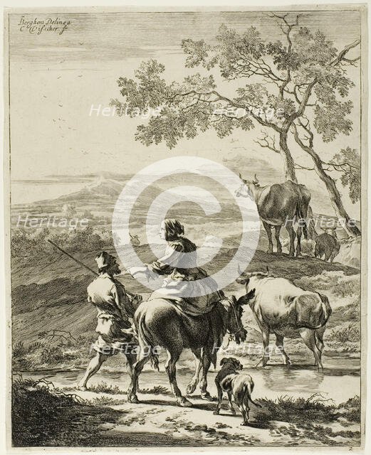 Woman on a Donkey, 1650/60. Creator: Cornelis de Visscher.