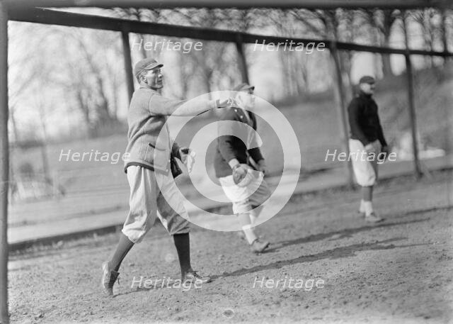 Bert Gallia, Joe Boehling, Unidentified, Washington Al (Baseball), ca. 1913. Creator: Harris & Ewing.