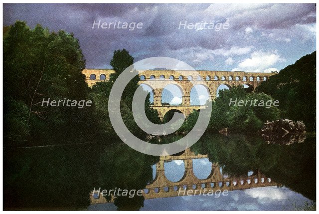 Pont du Gard, Roman aqueduct, Nimes, France, (1956). Artist: Unknown