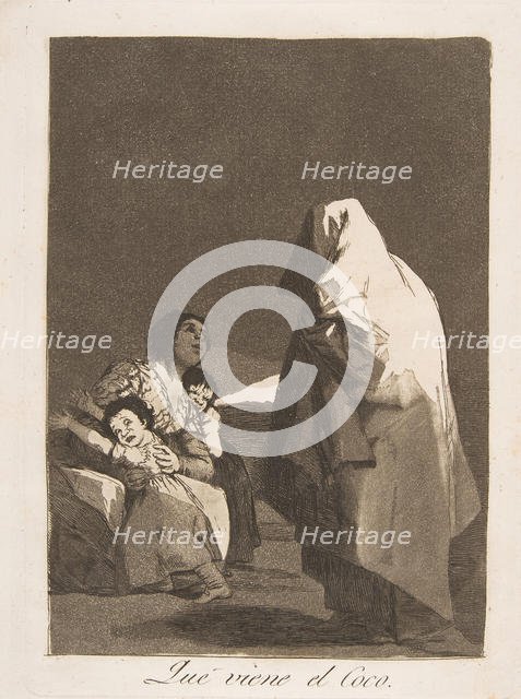 Plate 3 from 'Los Caprichos': Here comes the bogey-man (Que viene el Coco.), 1799. Creator: Francisco Goya.