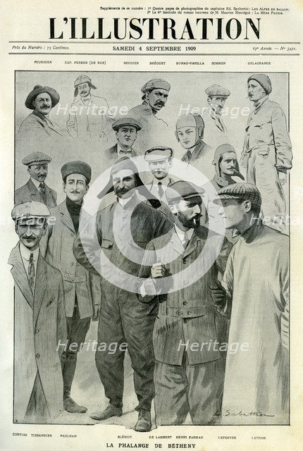 Famous aviators, cover of L'Illustration, 4 September 1909. Artist: Unknown