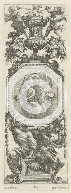 Ornamental Panel Surmounted by Two Putti and a Vase, 1647. Creator: Michel Dorigny.