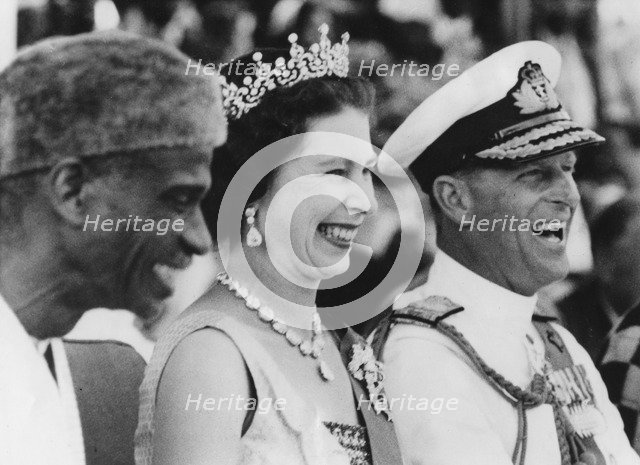 Queen Elizabeth II and Prince Philip visiting Sierra Leone, 1961. Artist: Unknown