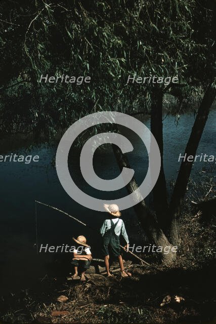 Boys fishing in a bayou, Schriever, La., 1940. Creator: Marion Post Wolcott.