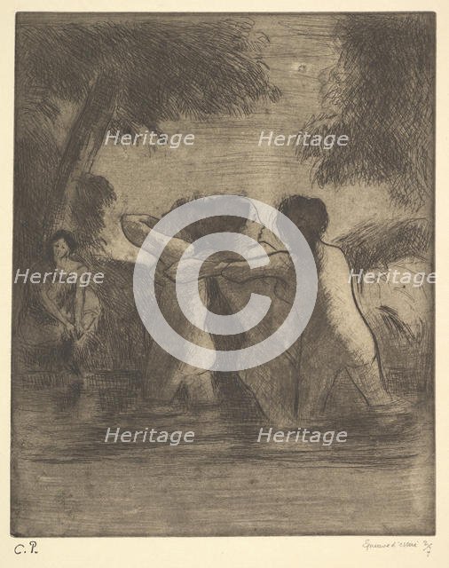 Four Bathers, 1895. Creator: Camille Pissarro.