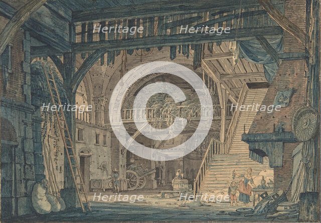 Stage Set Design of an Ancient Roman Ruin being Converted into a Barn, late 18th-mid-19th century. Creator: Johann Heinrich Ramberg.