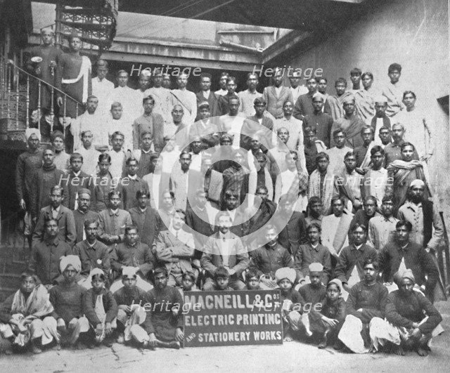 'Staff of Macneill & Co.'s Printing and Stationery Works, Calcutta', 1917. Artist: Unknown.