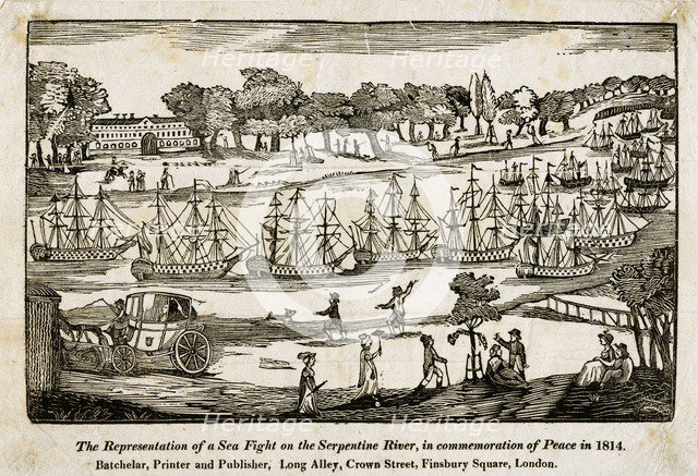 'The Representation of a Seafight on the Serpentine River, in commemoration of Peace in 1814'. Artist: Unknown.