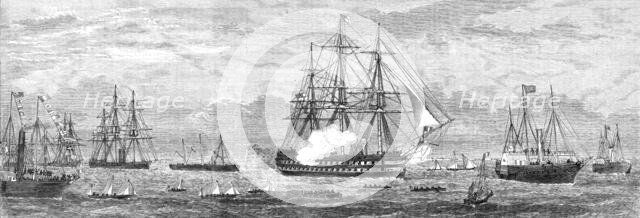 The British Channel Squadron entering Cherbourg Harbour, 1865. Creator: Unknown.