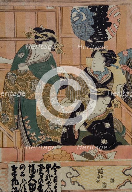 Courtesans in the theater, 1815-1819. Creator: Kunisada (Toyokuni III), Utagawa (1786-1864).